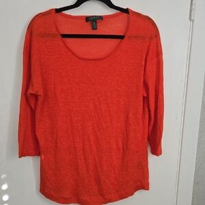 Lauren Ralph Lauren Women's Orange 3/4 Sleeve 100% Linen Top Sz L